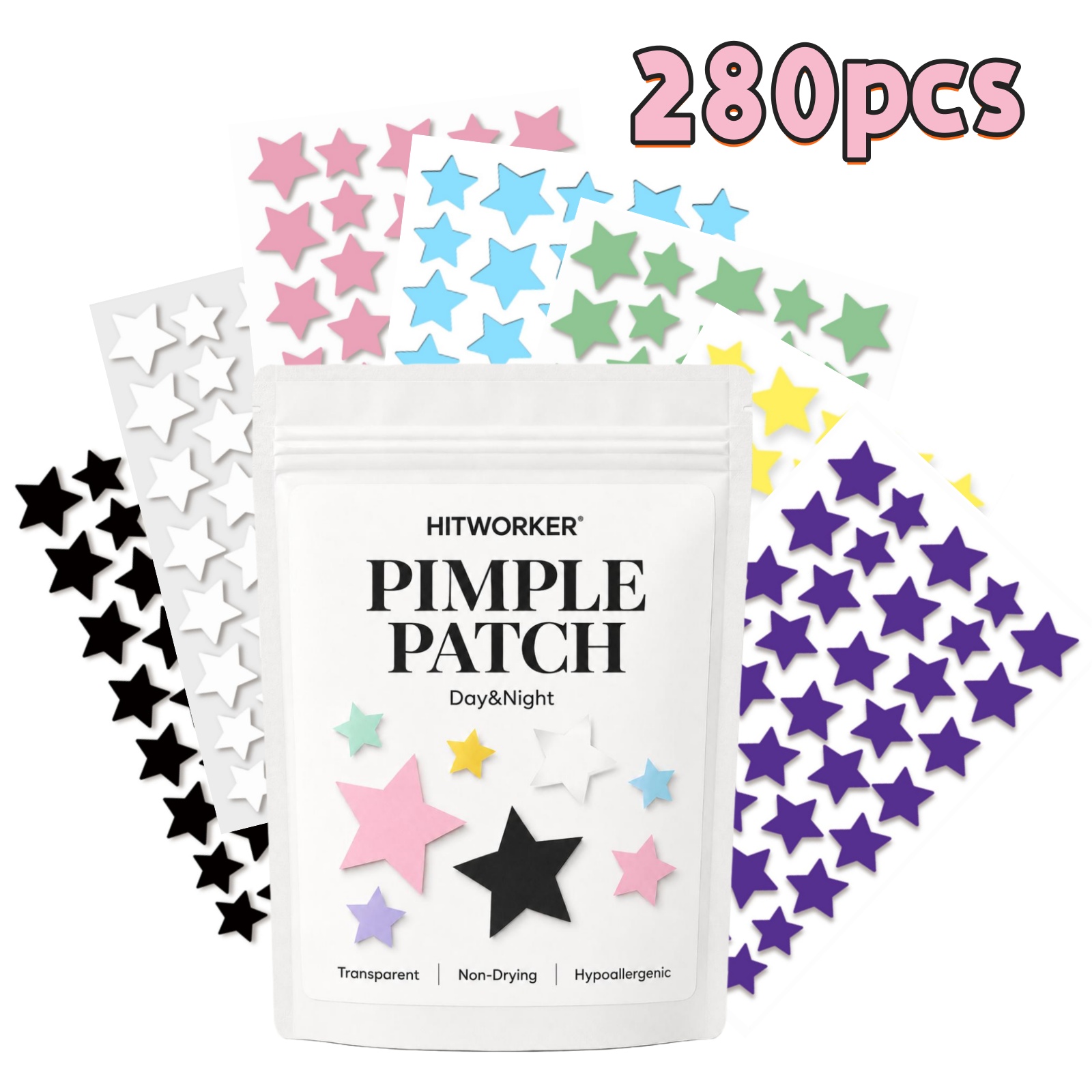 Hydrocolloid Acne Patch - 280 Buah Tambalan Jerawat Bintang Warna-warni